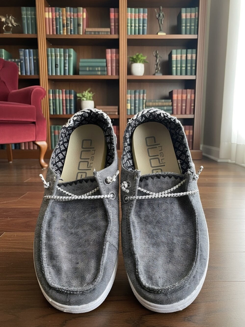 Hey Dude Kids Gray Canvas Slip-On Moccasins